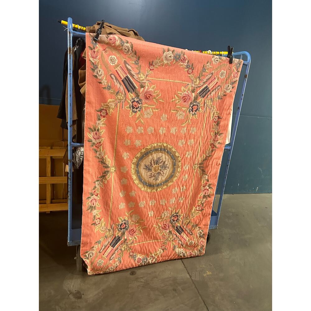 Vintage embroidered Chinese 4’ x 6’ pink hand made rug